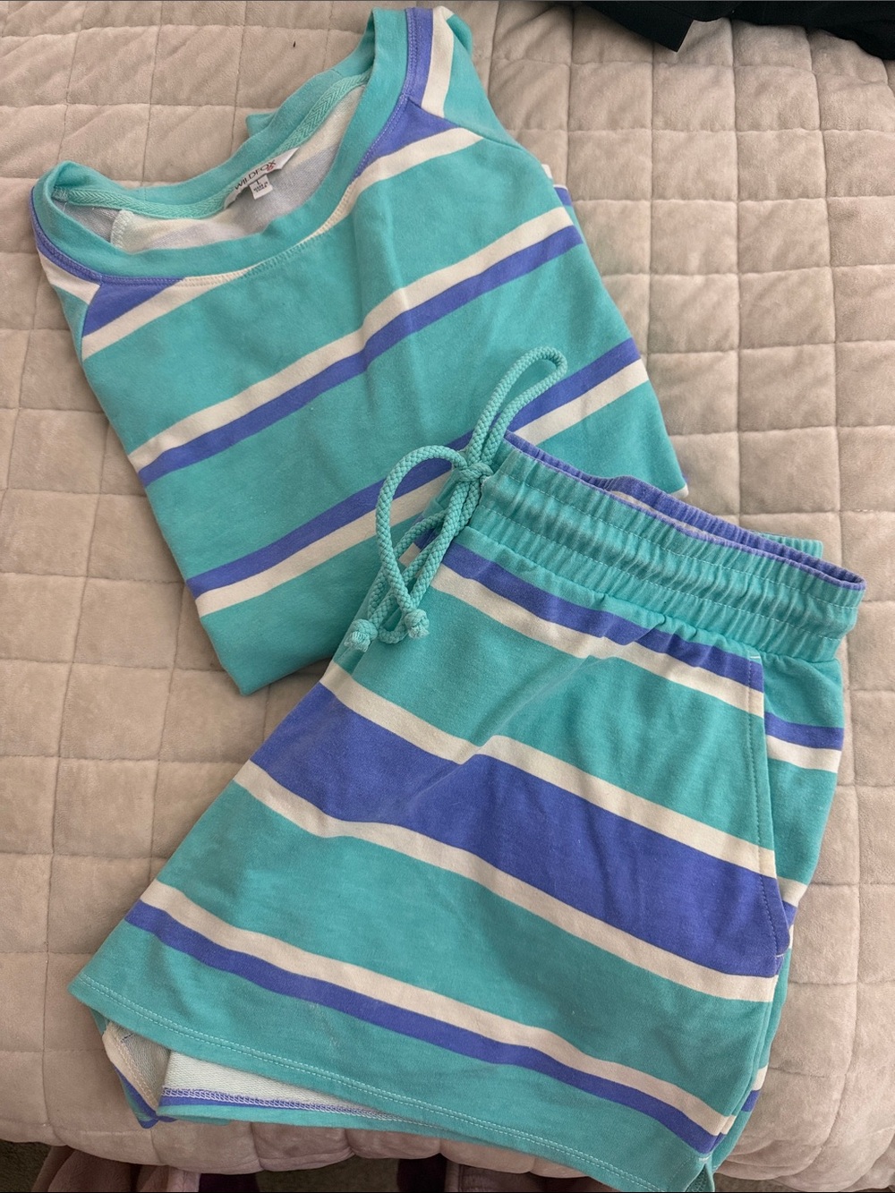 Wildfox Aqua, Turquoise & Lavender Striped Pajama Set